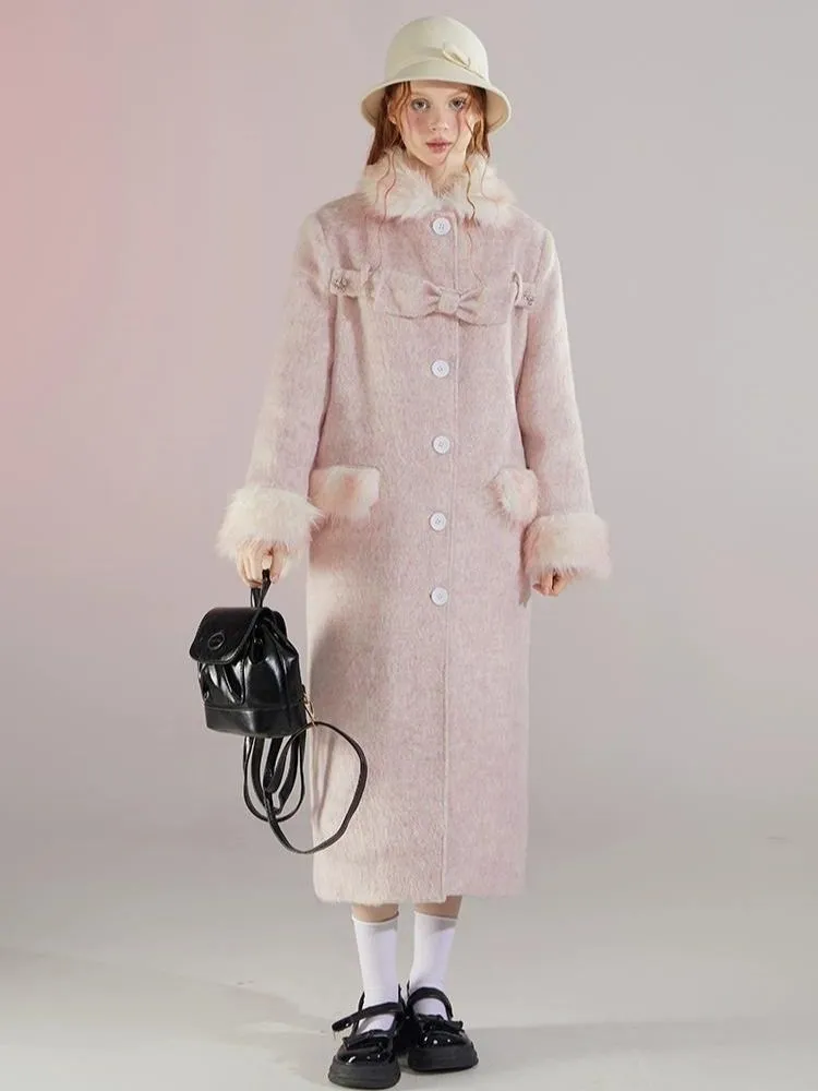 Retro pink fur collar coat【s0000004597】