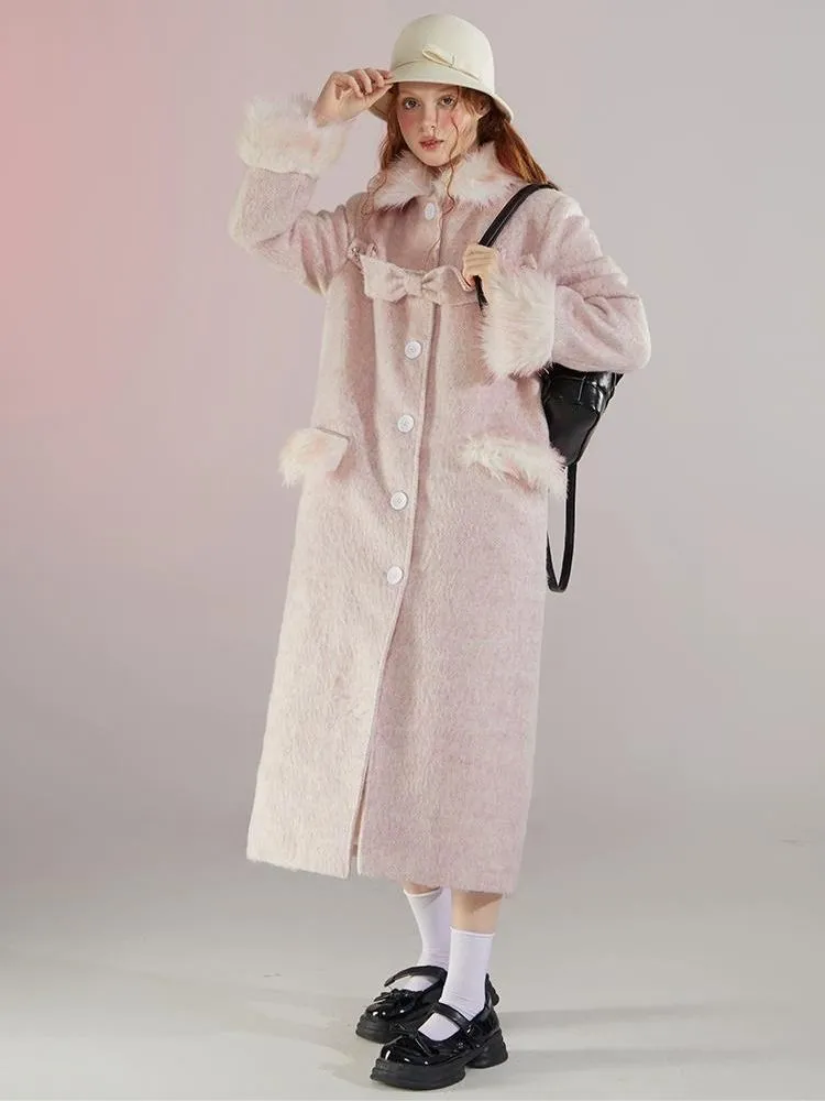 Retro pink fur collar coat【s0000004597】