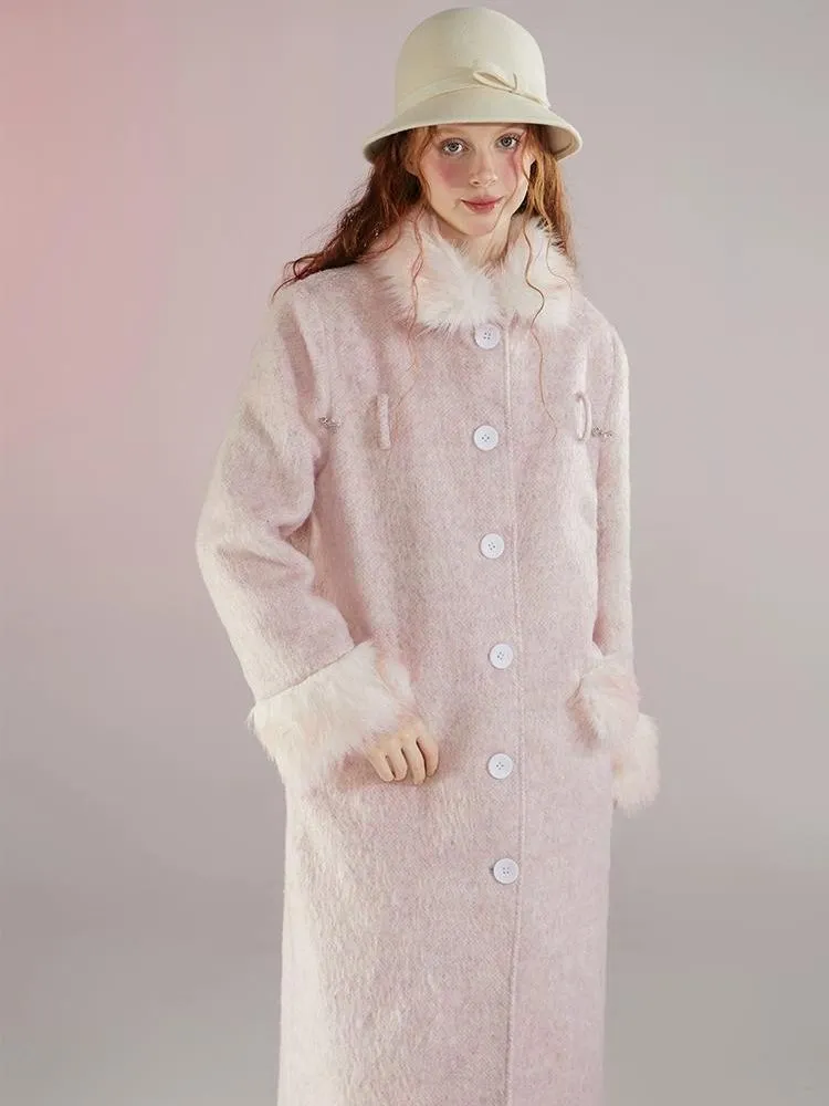 Retro pink fur collar coat【s0000004597】