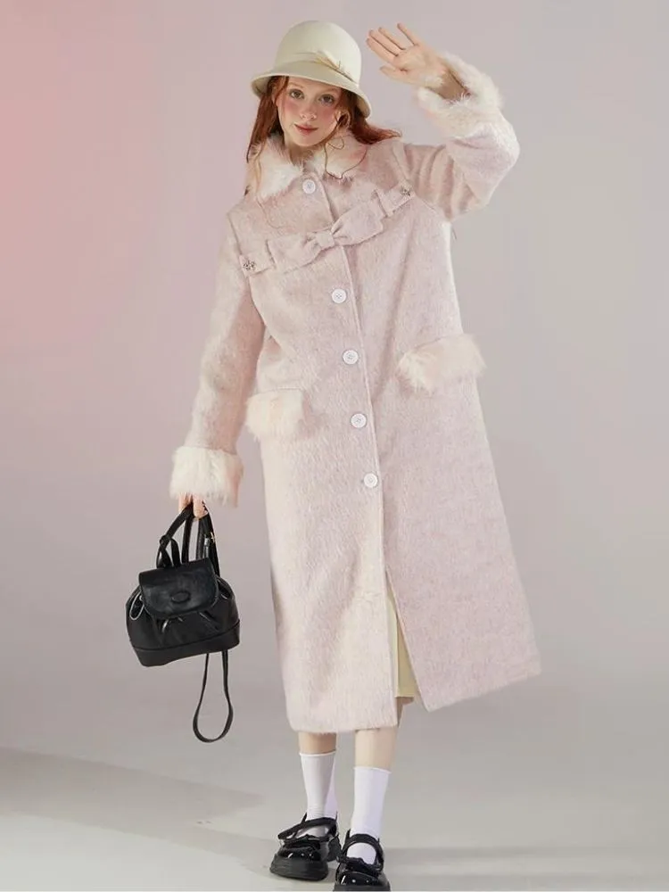 Retro pink fur collar coat【s0000004597】