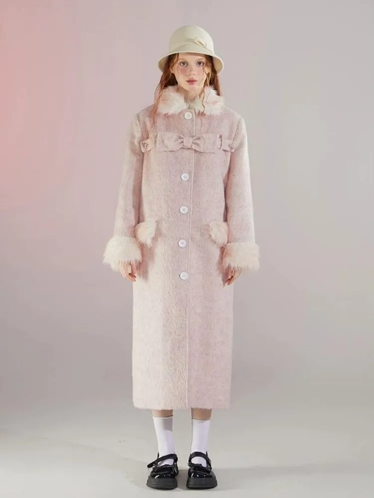 Retro pink fur collar coat【s0000004597】