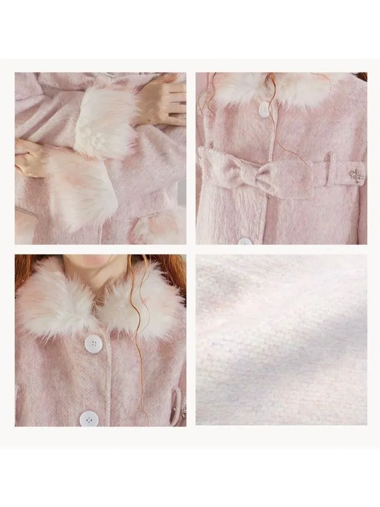 Retro pink fur collar coat【s0000004597】