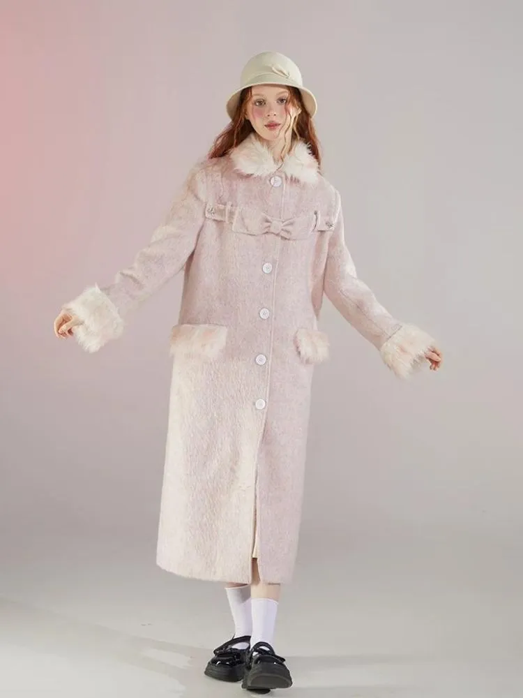 Retro pink fur collar coat【s0000004597】