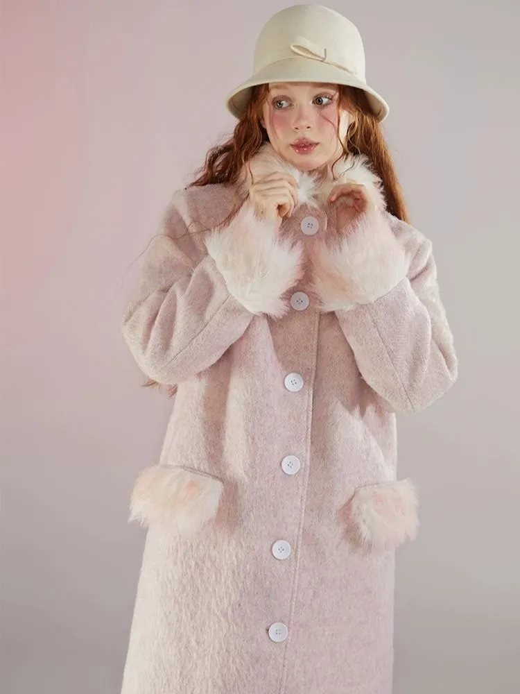 Retro pink fur collar coat【s0000004597】