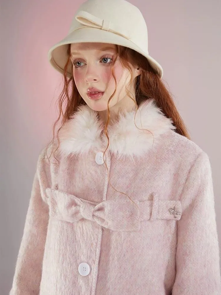 Retro pink fur collar coat【s0000004597】