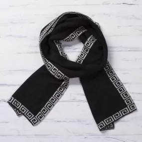 Reversible Ivory and Black Alpaca Blend Knit Scarf from Peru - Incan Inspiration | NOVICA