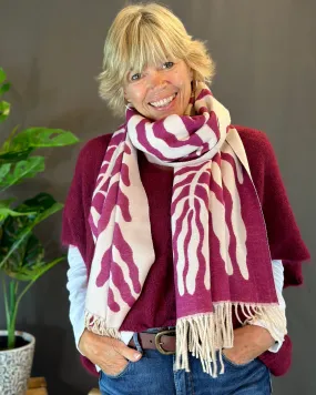 Reversible Printed Winter Scarf - Cream/Raspberry