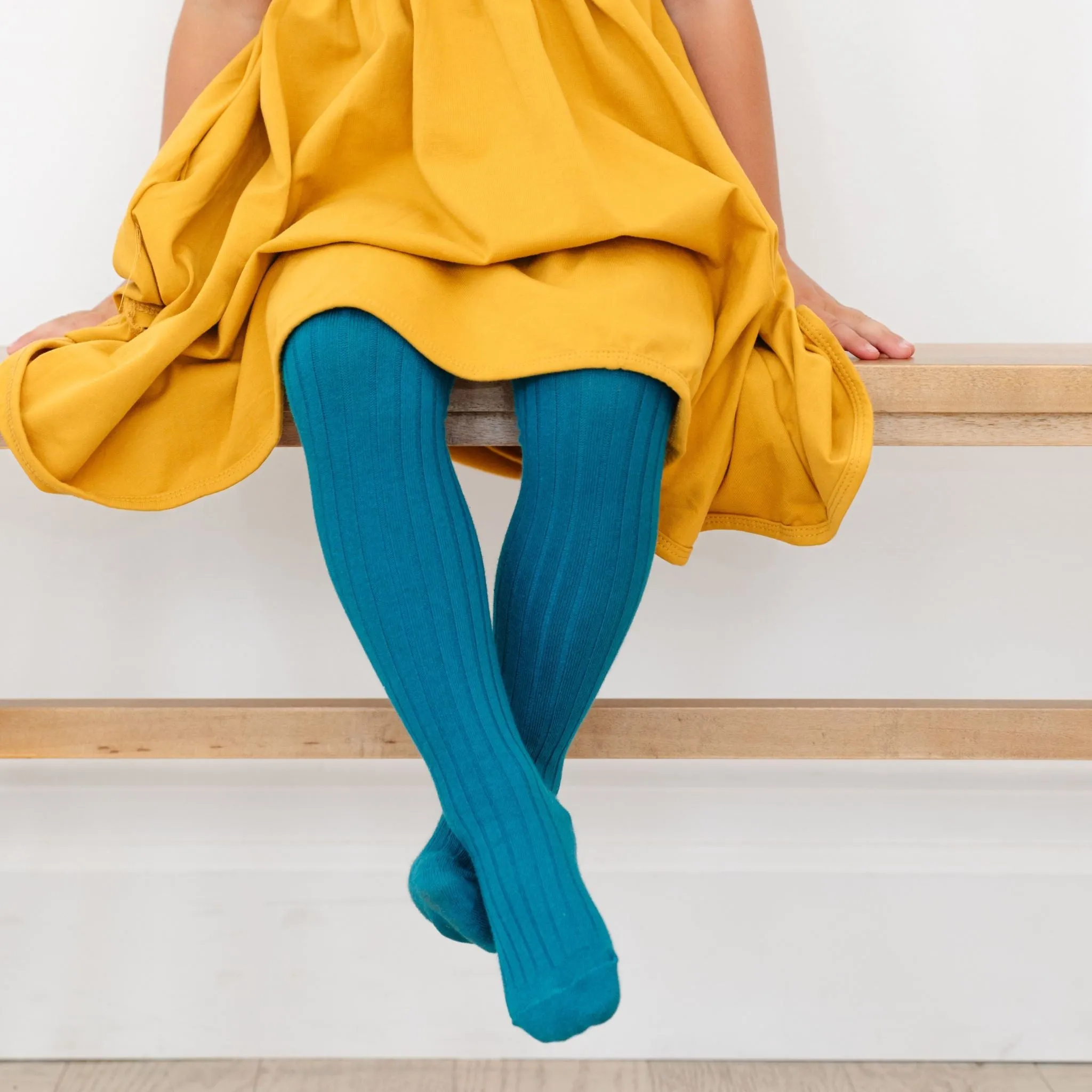 Ribbed Knit Tights - Teal