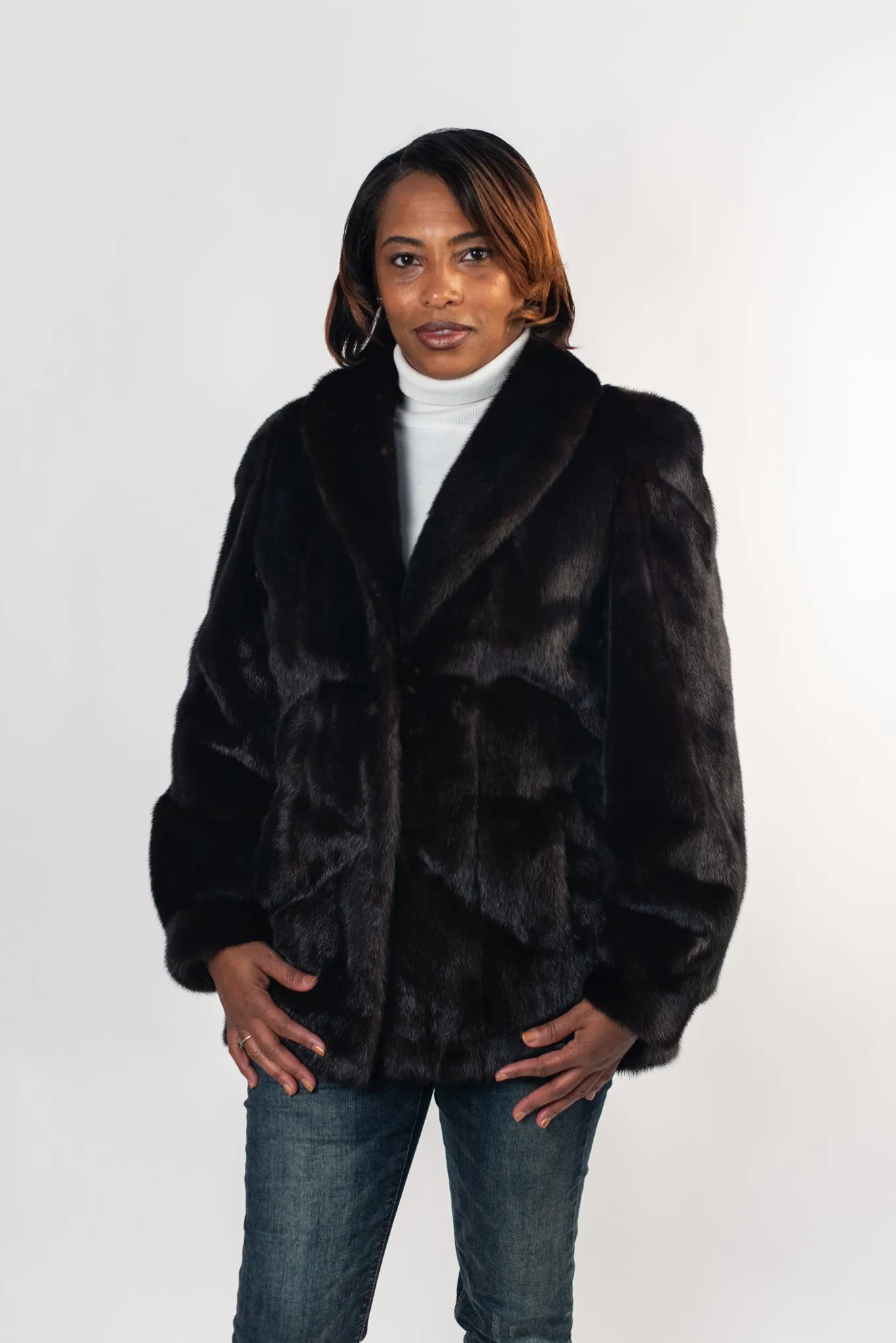 Rippe's Furs Long Hair Female Mink Fur Stroller Jacket - Mahogany