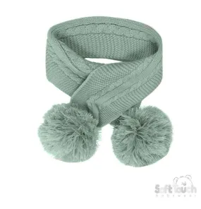 Sage Green 'Elegance' Cable Knit Scarf  w/Pom Poms : SC12-SG