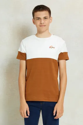 Senior Boys Beige And White  Printed T-Shirt