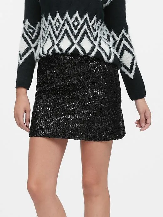 Sequin Mini Skirt in Black Sequin