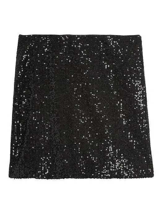 Sequin Mini Skirt in Black Sequin