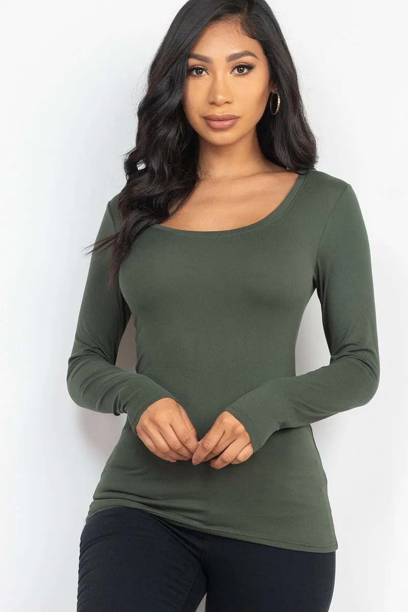 Sheek Basic Scoop Neck Solid Long Sleeve Cozy Top - 5 colors - Ships from The US