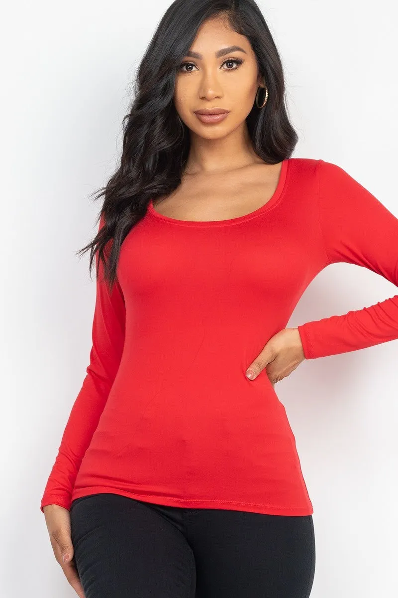 Sheek Basic Scoop Neck Solid Long Sleeve Cozy Top - 5 colors - Ships from The US