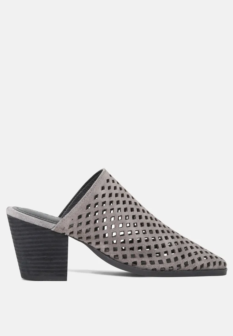 SIA Stacked Heel Laser-Cut Mules