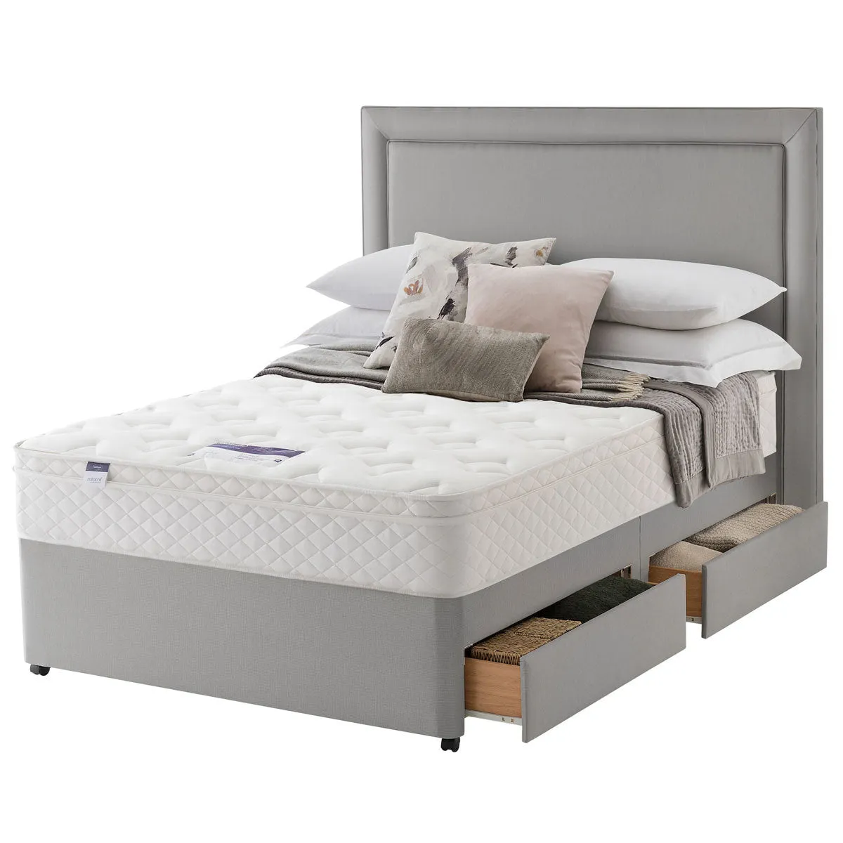 Silentnight Miracoil Memory Cushion Top Mattress & Divan in Grey, Super King