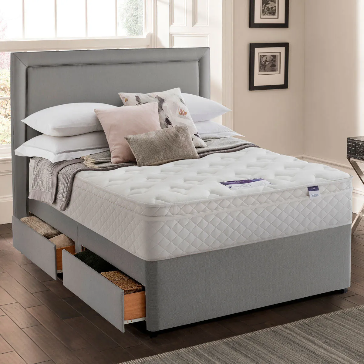 Silentnight Miracoil Memory Cushion Top Mattress & Divan in Grey, Super King