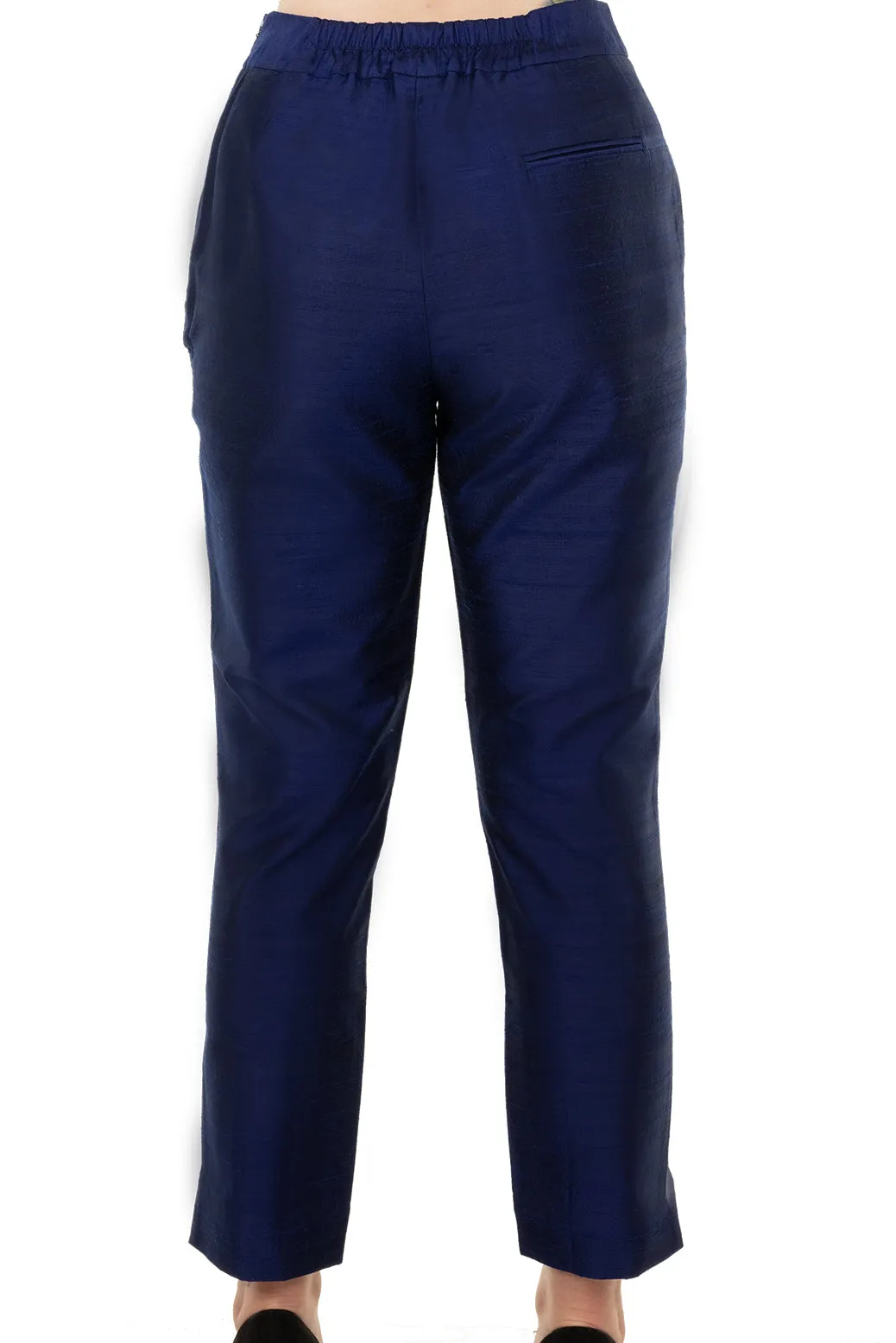 Silk Cigarette Trousers in Midnight Blue