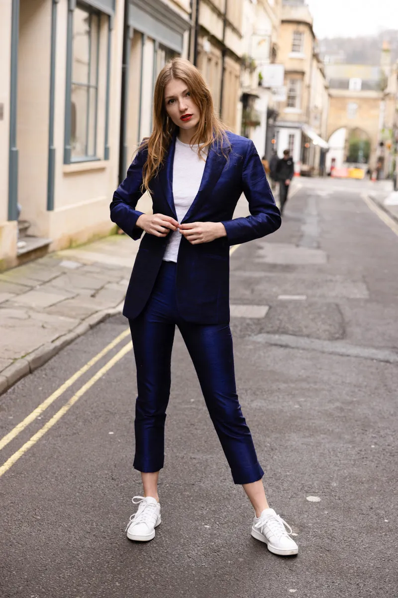 Silk Cigarette Trousers in Midnight Blue