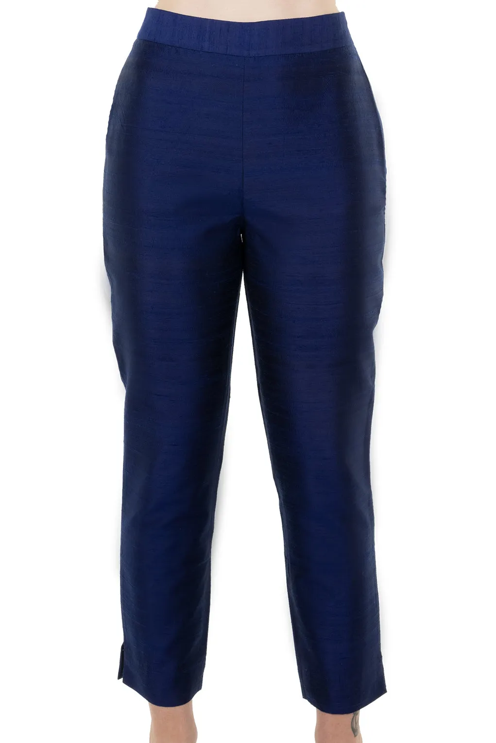 Silk Cigarette Trousers in Midnight Blue