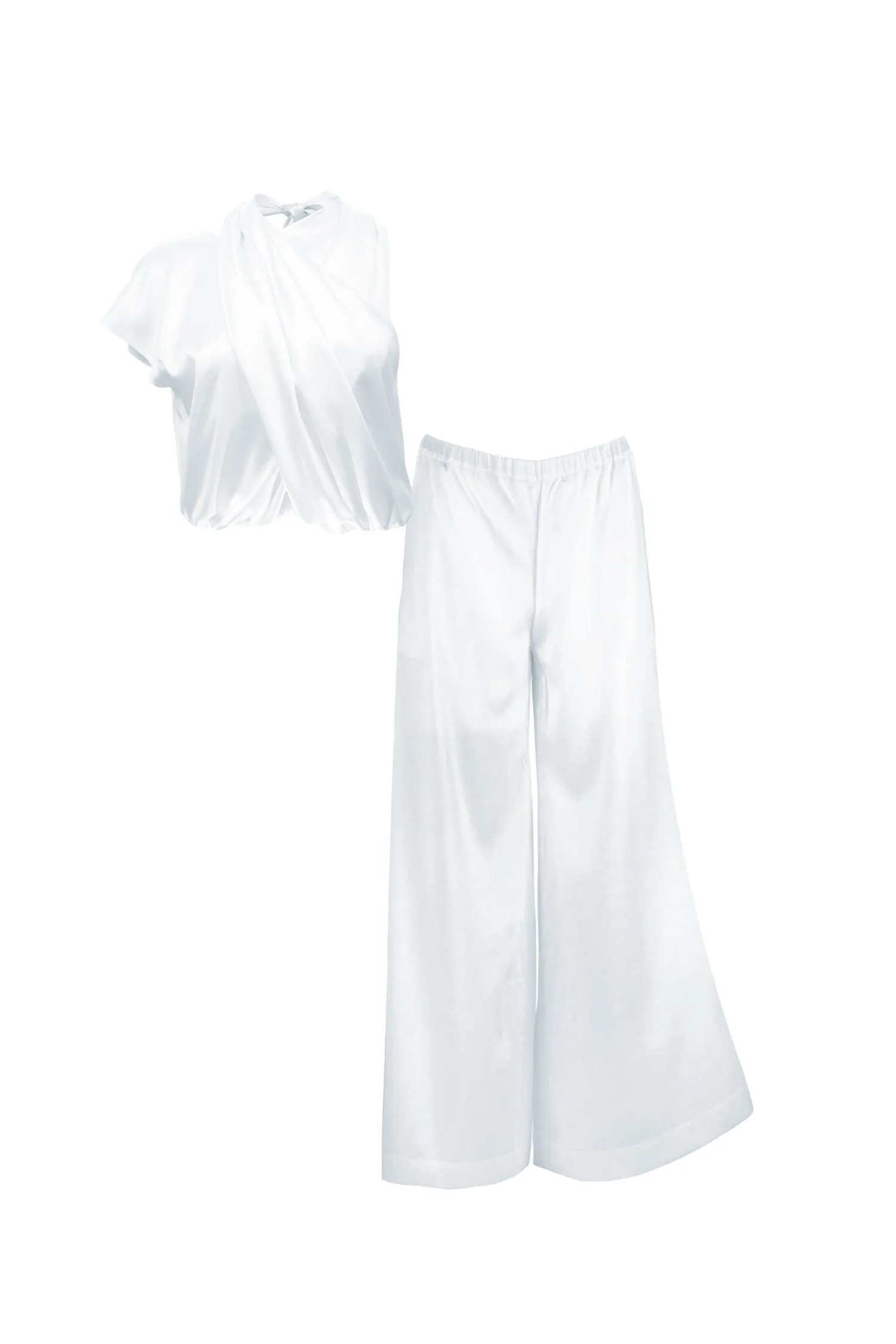 Silk Palazzo Pants and Top Set 'Danielle&Leto' in Milk White