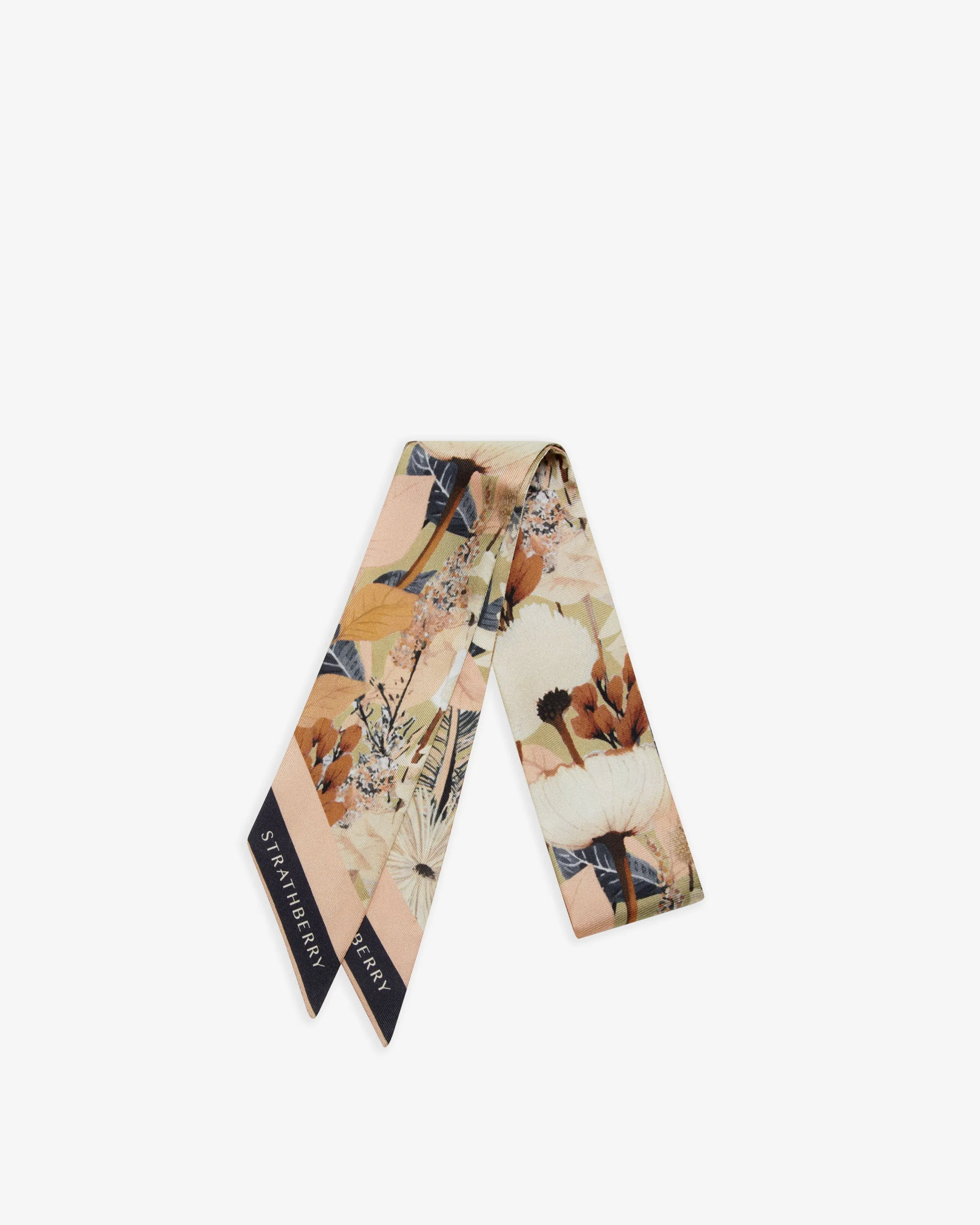 Silk Skinny Scarf - Autumn Floral Print