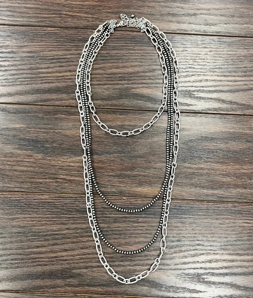 Silver Pearl and Chunky Chain Layered Necklace