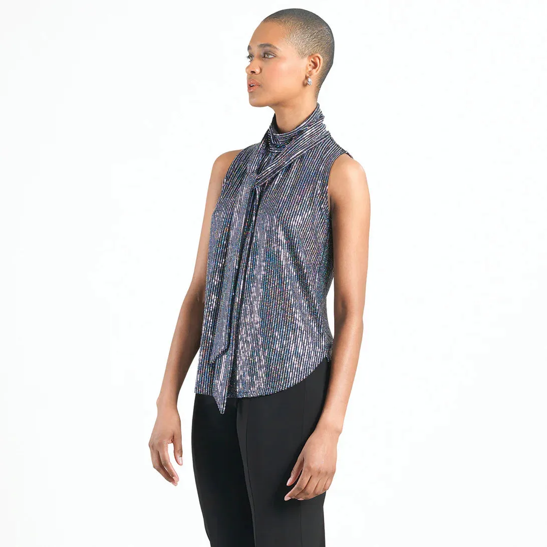 Sleeveless Shimmer Top in Black Silver by Clara Sun Woo