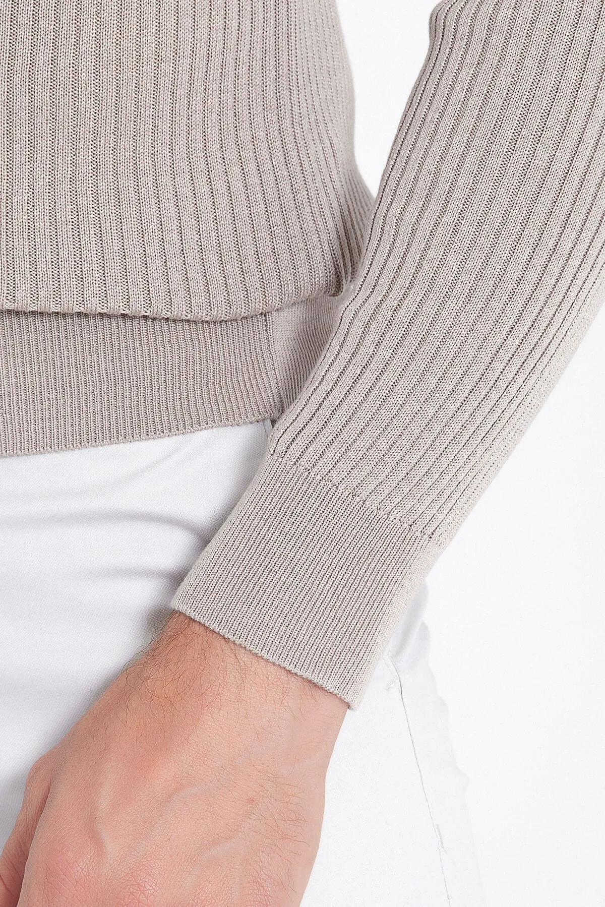 Slim Fit Dark Beige Turtleneck Sweater