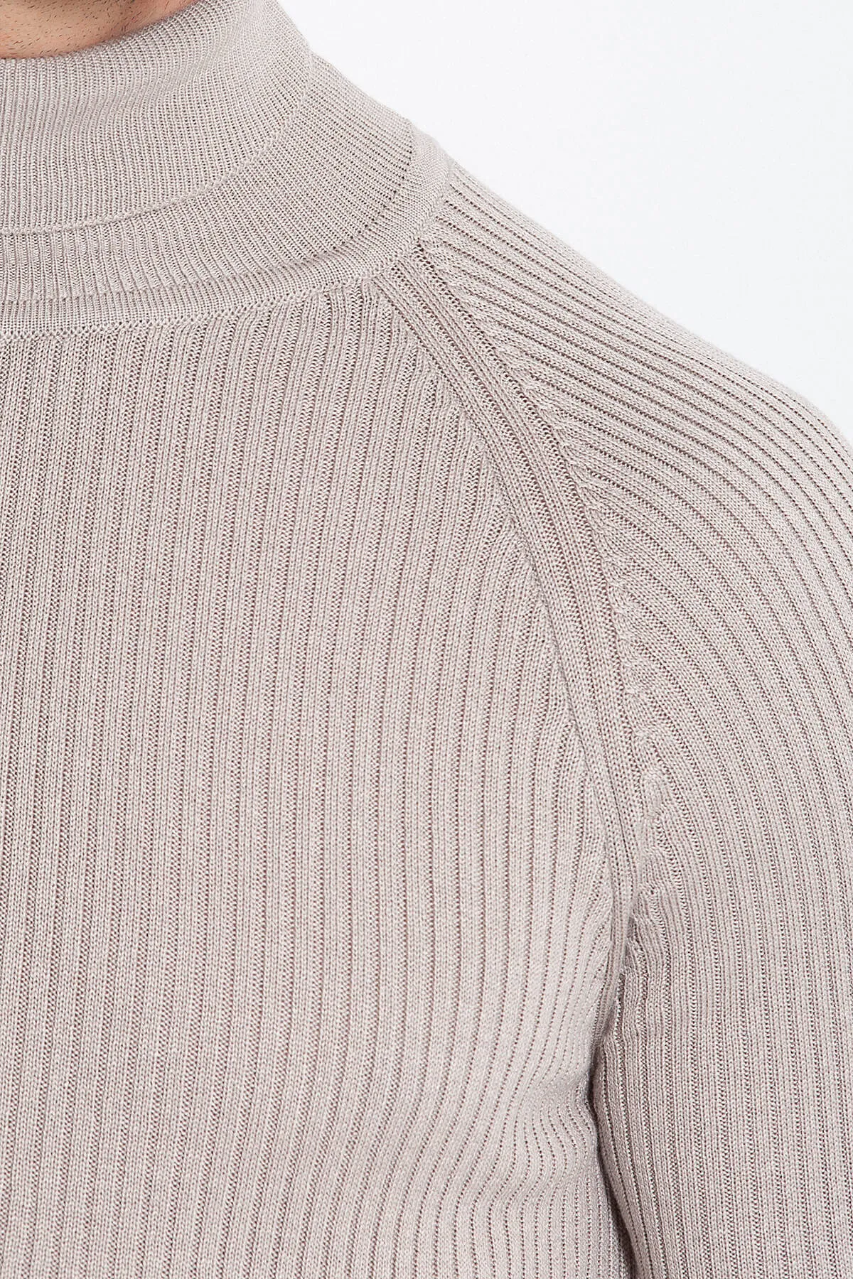 Slim Fit Dark Beige Turtleneck Sweater