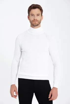 Slim Fit Ecru Turtleneck Sweater