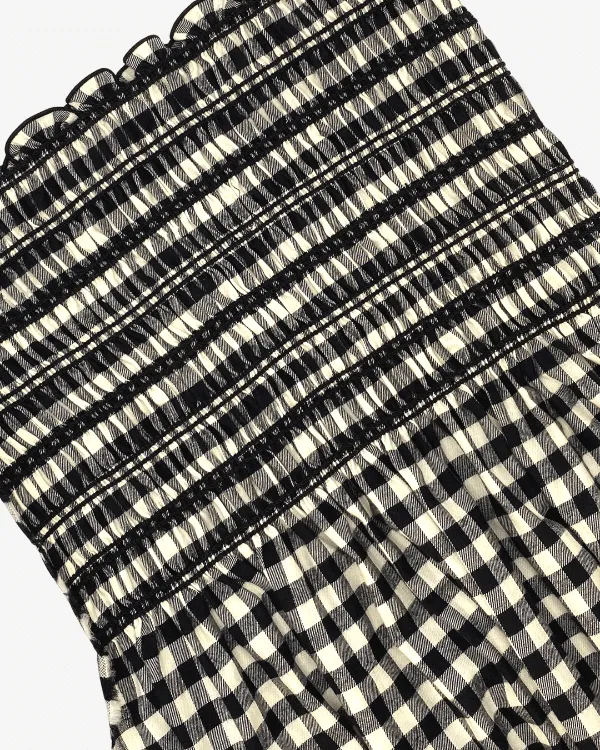 Smocked Shirred Fabric and Straps | Black White Buffalo Check