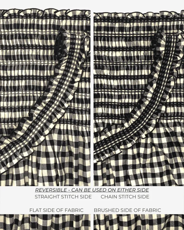 Smocked Shirred Fabric and Straps | Black White Buffalo Check