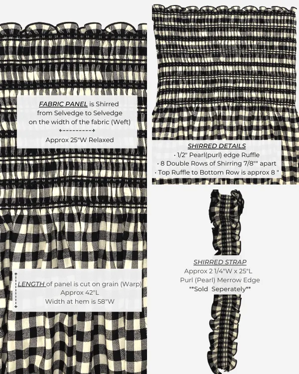 Smocked Shirred Fabric and Straps | Black White Buffalo Check