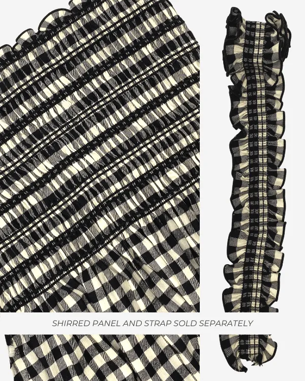 Smocked Shirred Fabric and Straps | Black White Buffalo Check