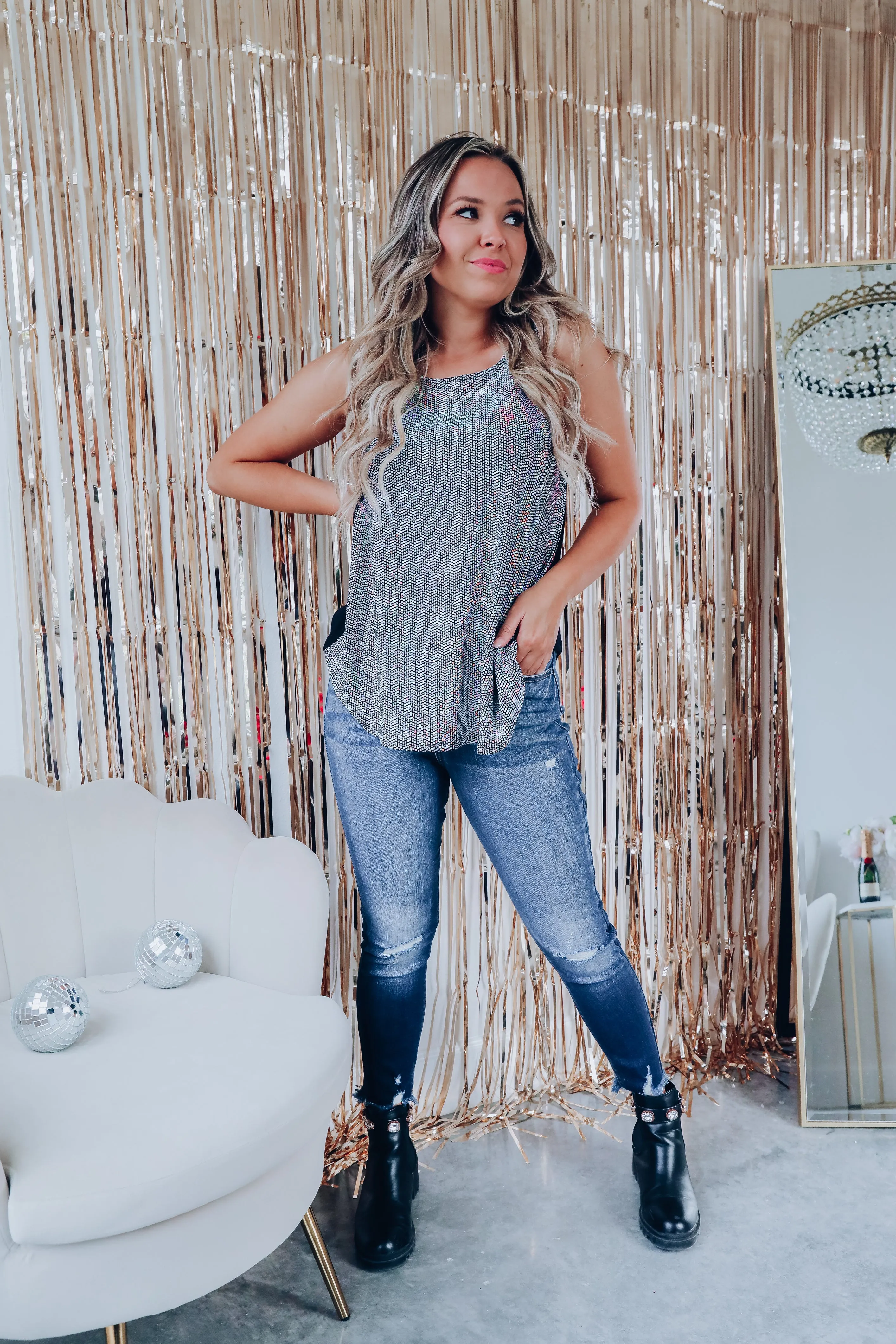 Splash Of Sparkly Sequin Tank Top - Silver