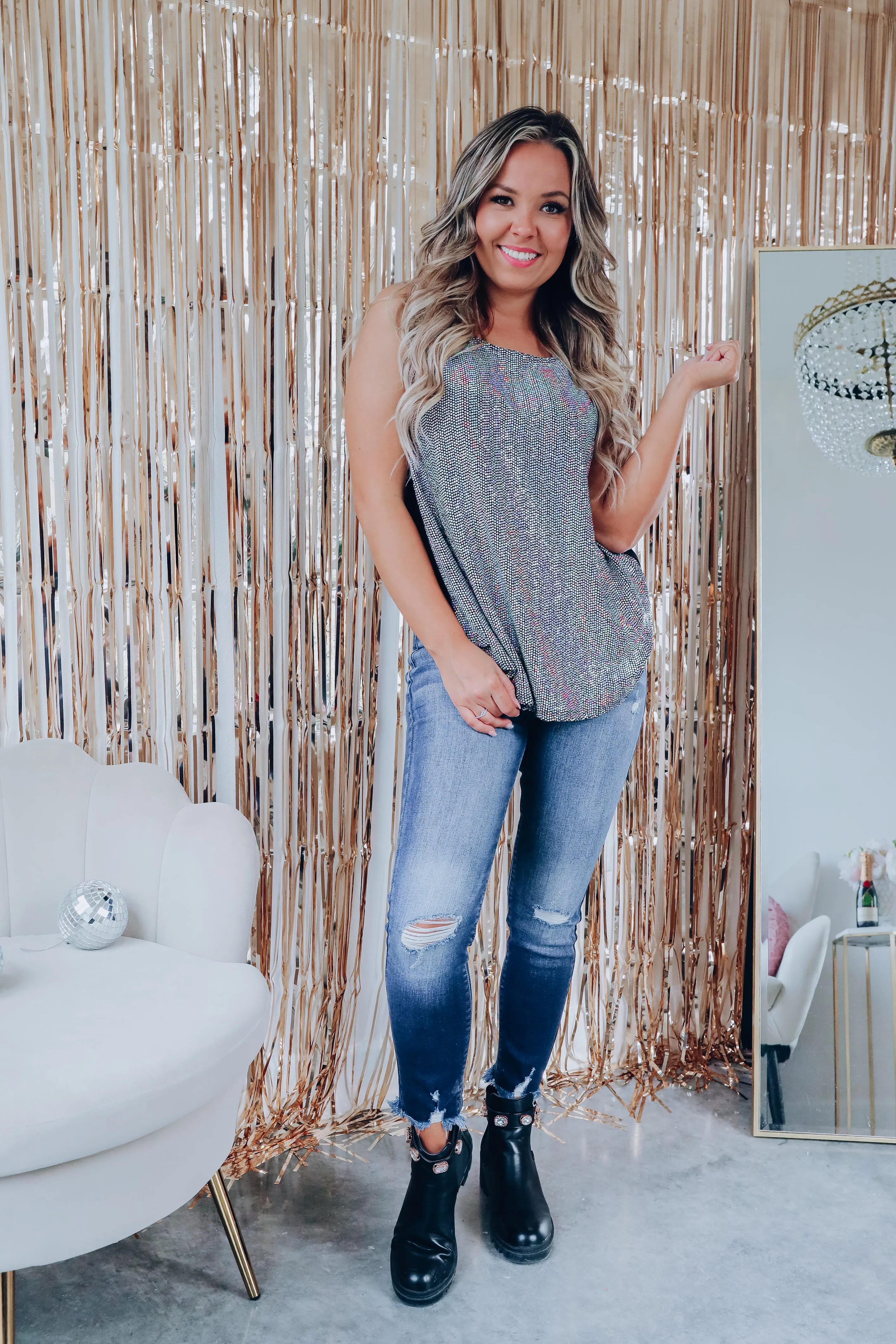 Splash Of Sparkly Sequin Tank Top - Silver