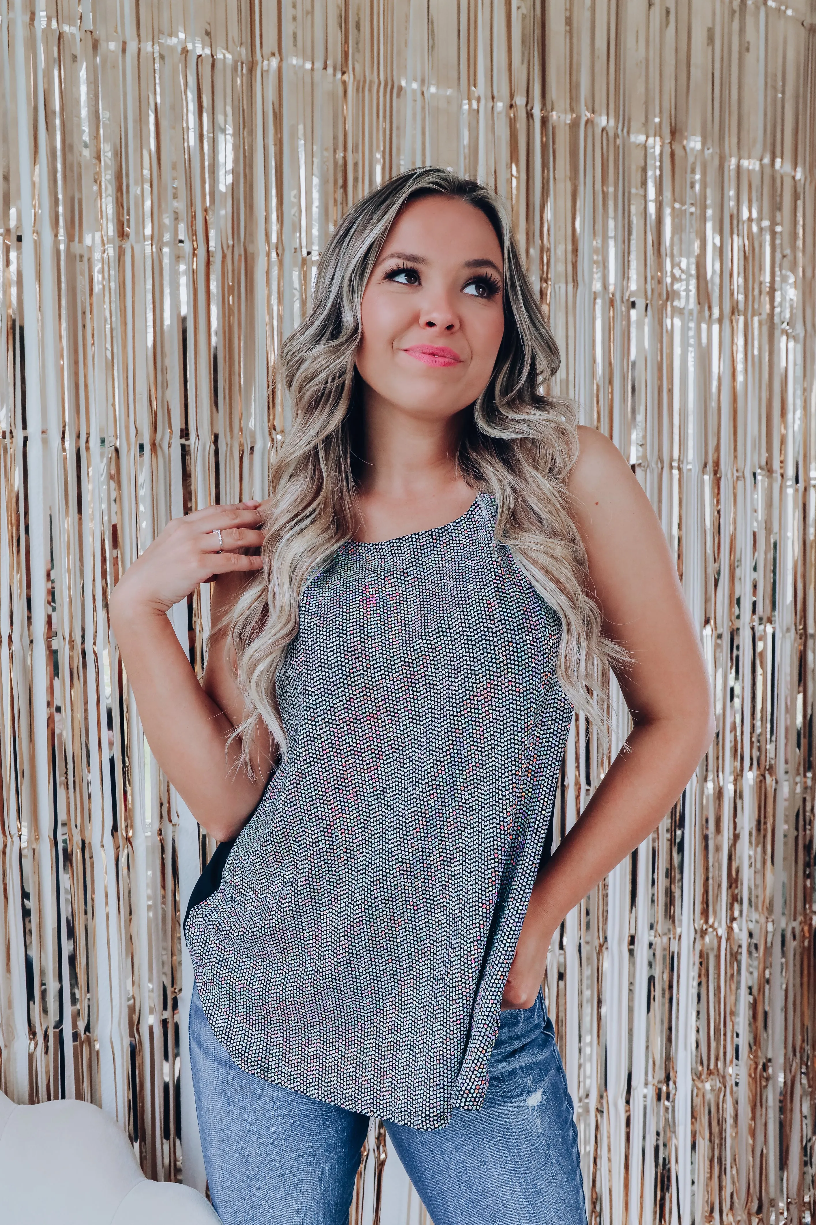 Splash Of Sparkly Sequin Tank Top - Silver