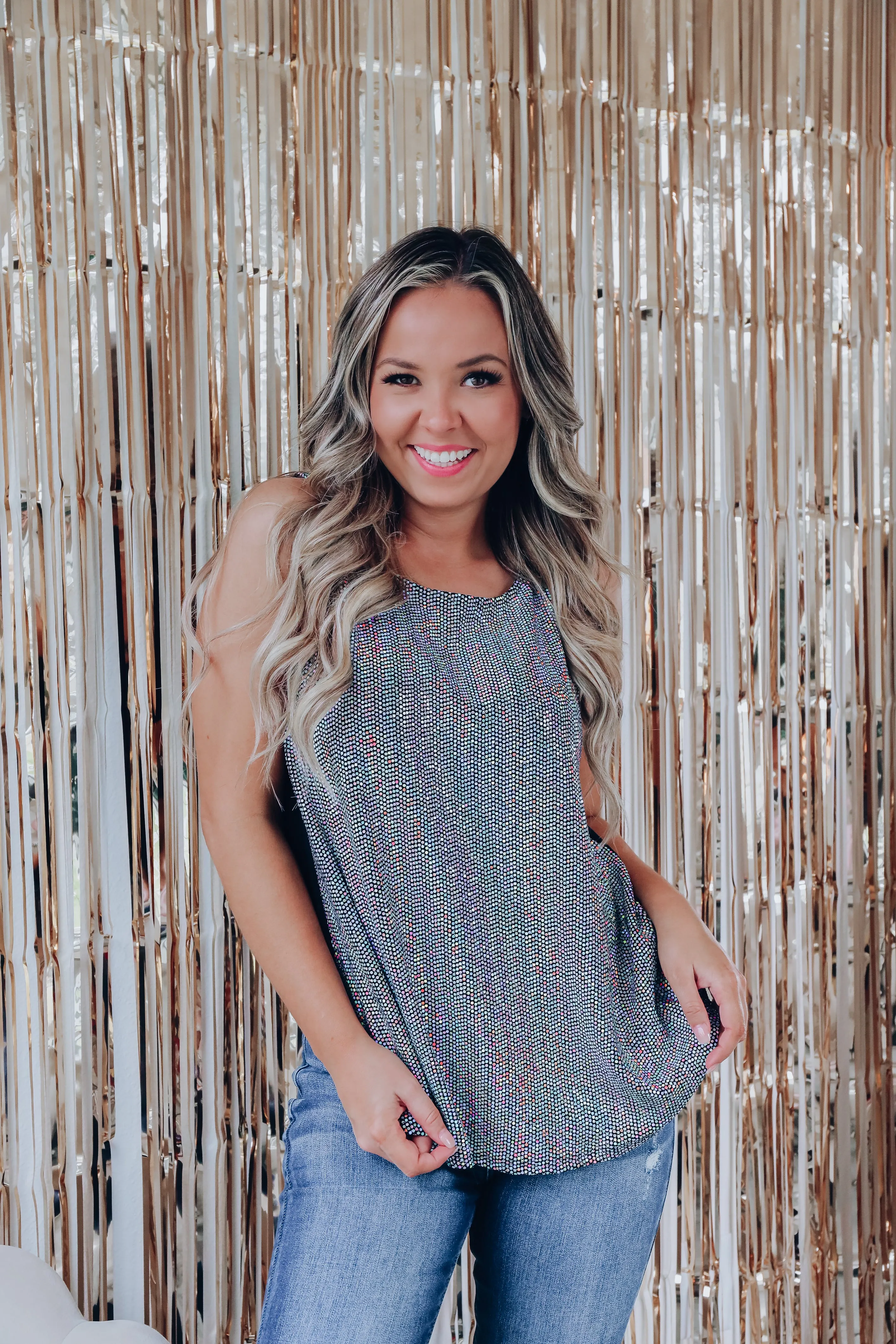 Splash Of Sparkly Sequin Tank Top - Silver