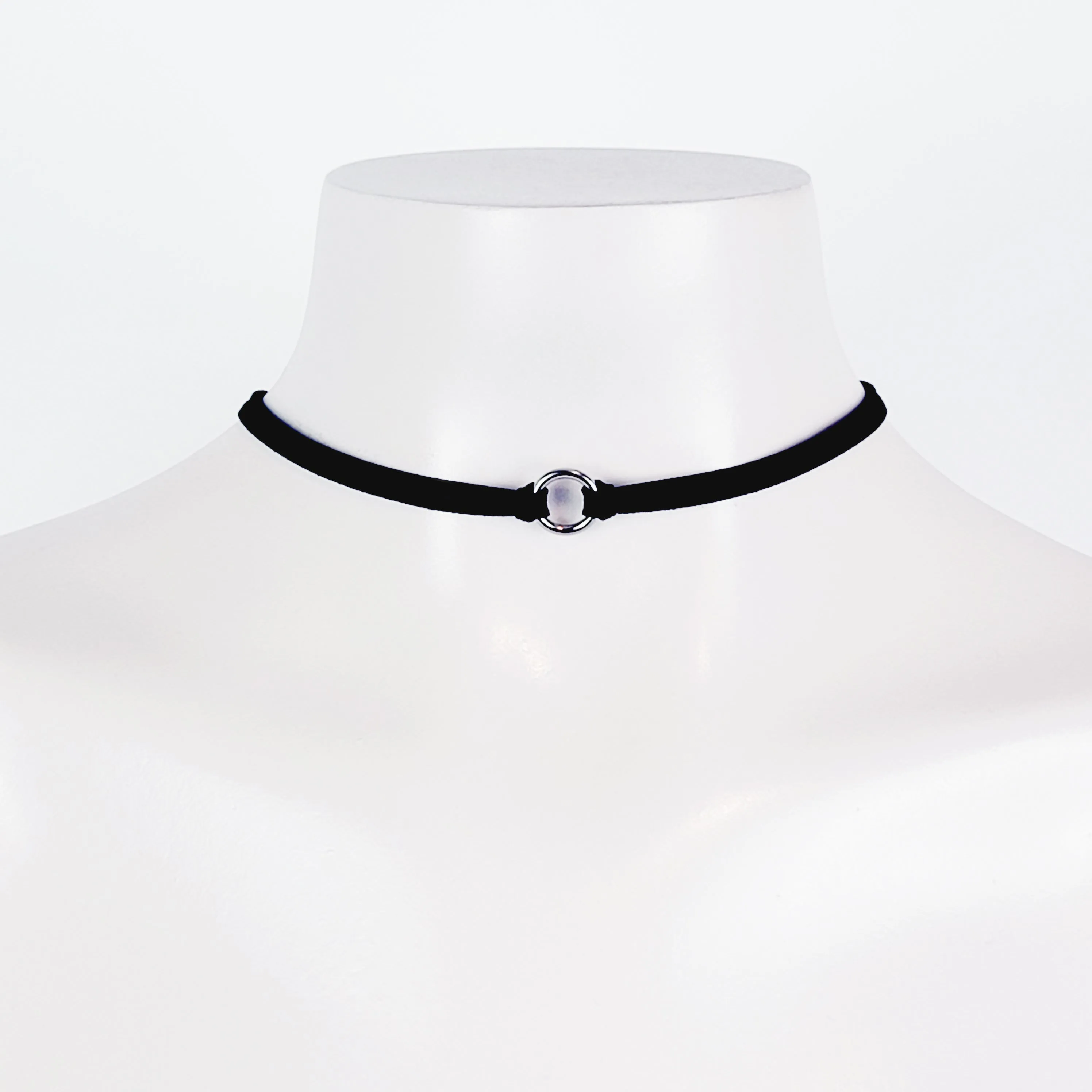 Stainless Steel Faux Leather Circle of O Choker, Discreet Day Collar for BDSM Submissive