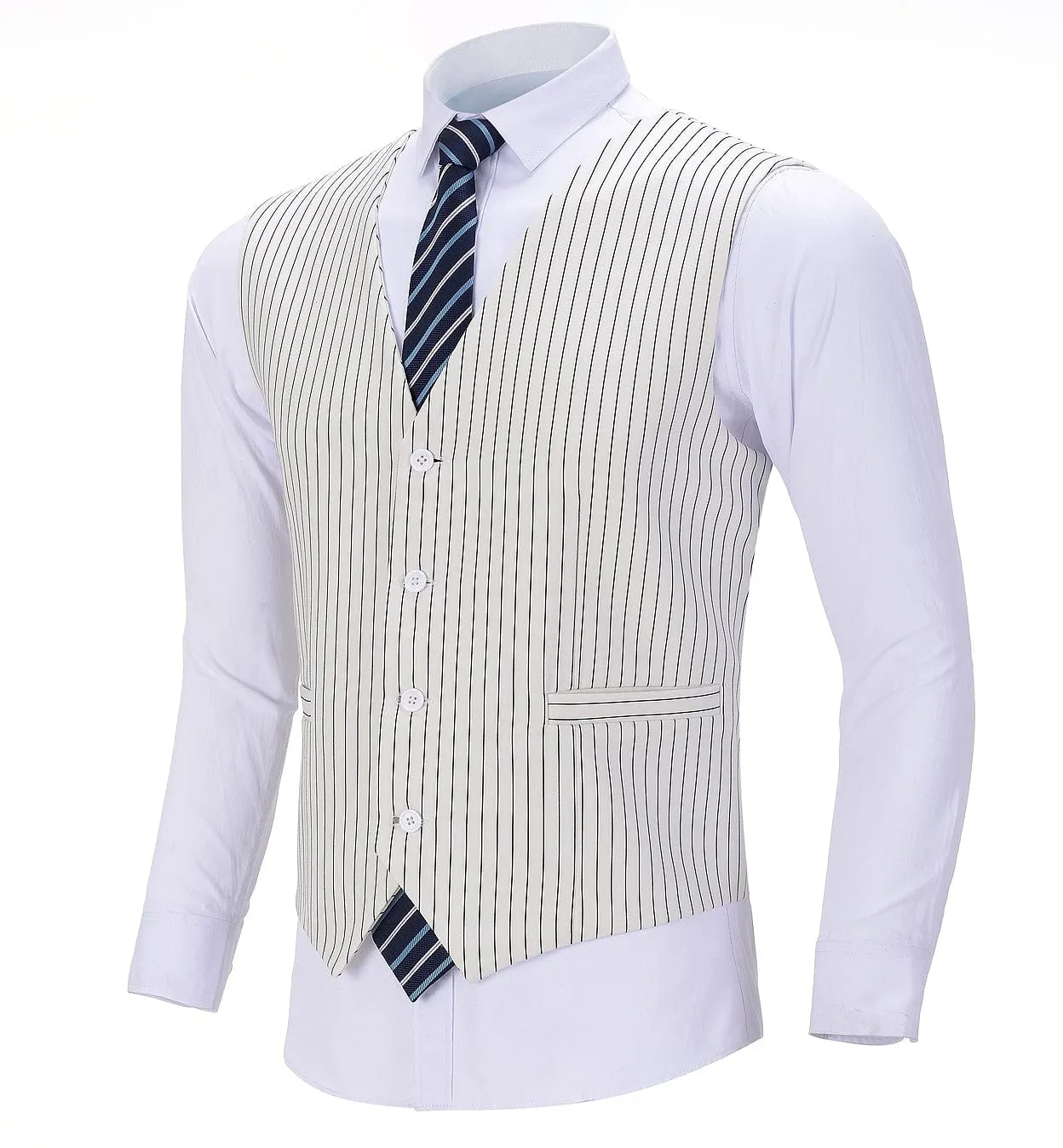 Striped V Neck Waistcoat Leisure Slim Fit Suit Vest