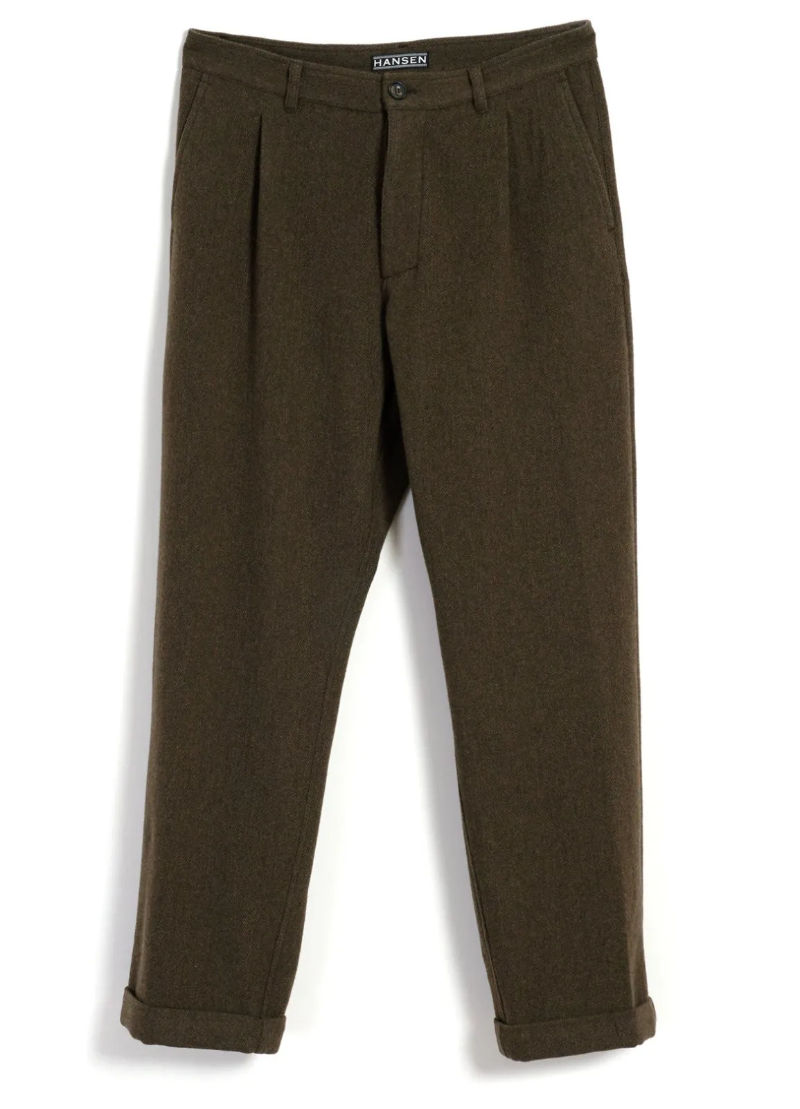 SUNE | Pleated Wide Cut Trousers | Brown Herringbone