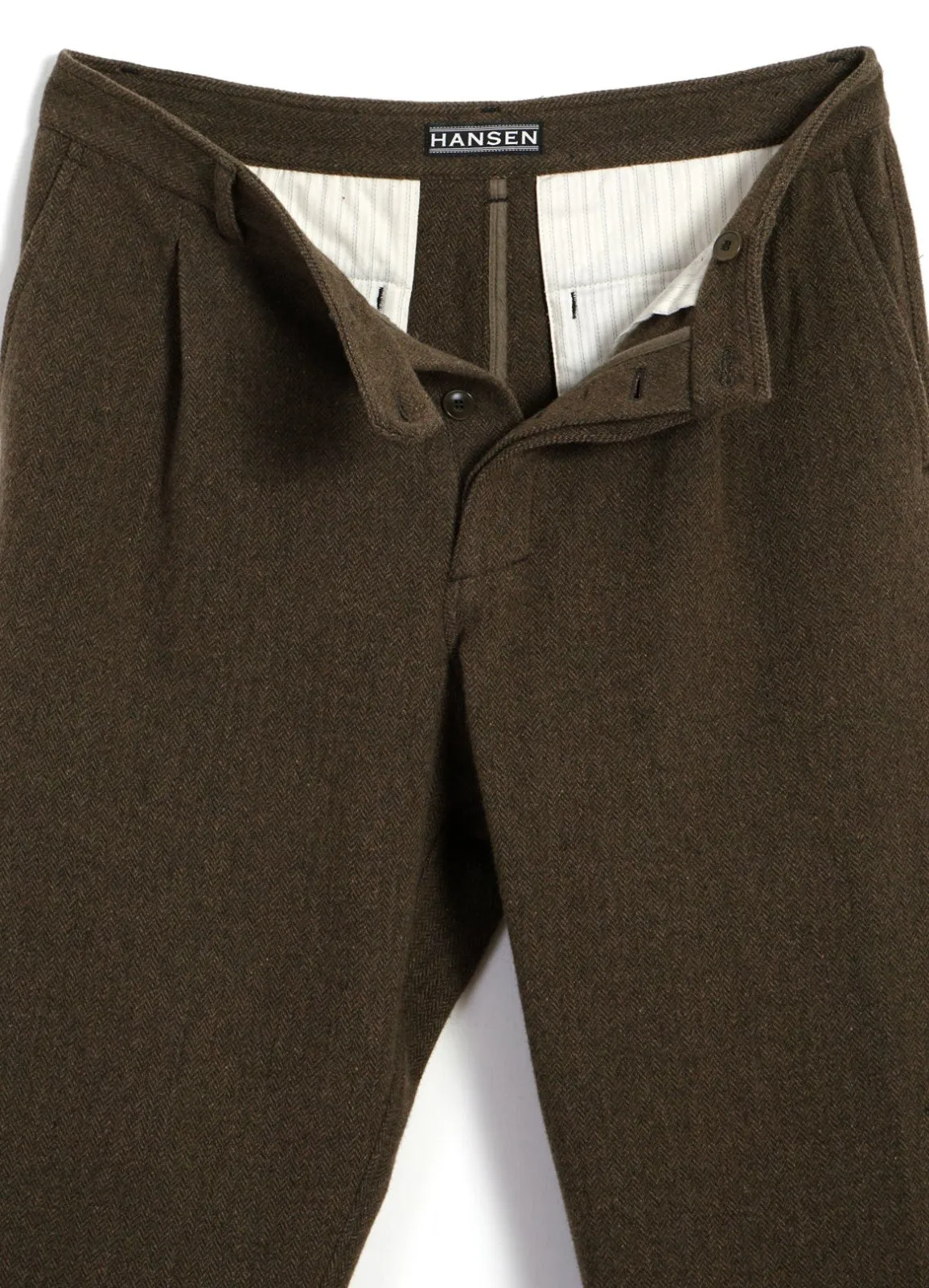 SUNE | Pleated Wide Cut Trousers | Brown Herringbone