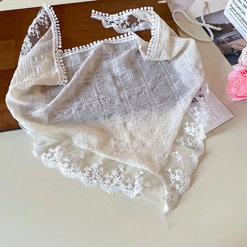 Sweet Solid Color Lace Trim Triangle Scarf Headband