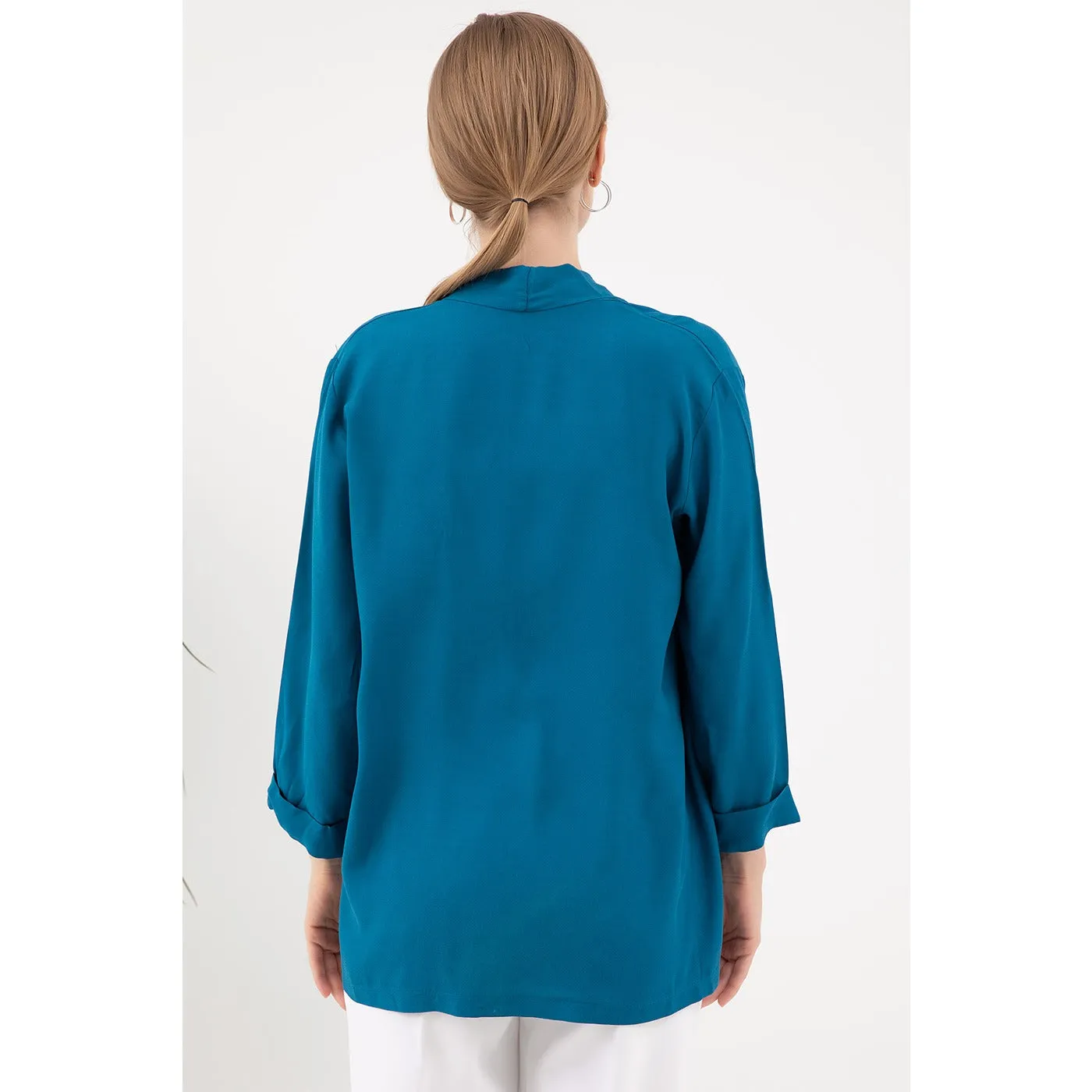 Teal Short Sleeves Shawl Jacket