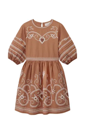 The Great - The Peninsula Dress in Sandy Peach Western Embroidery