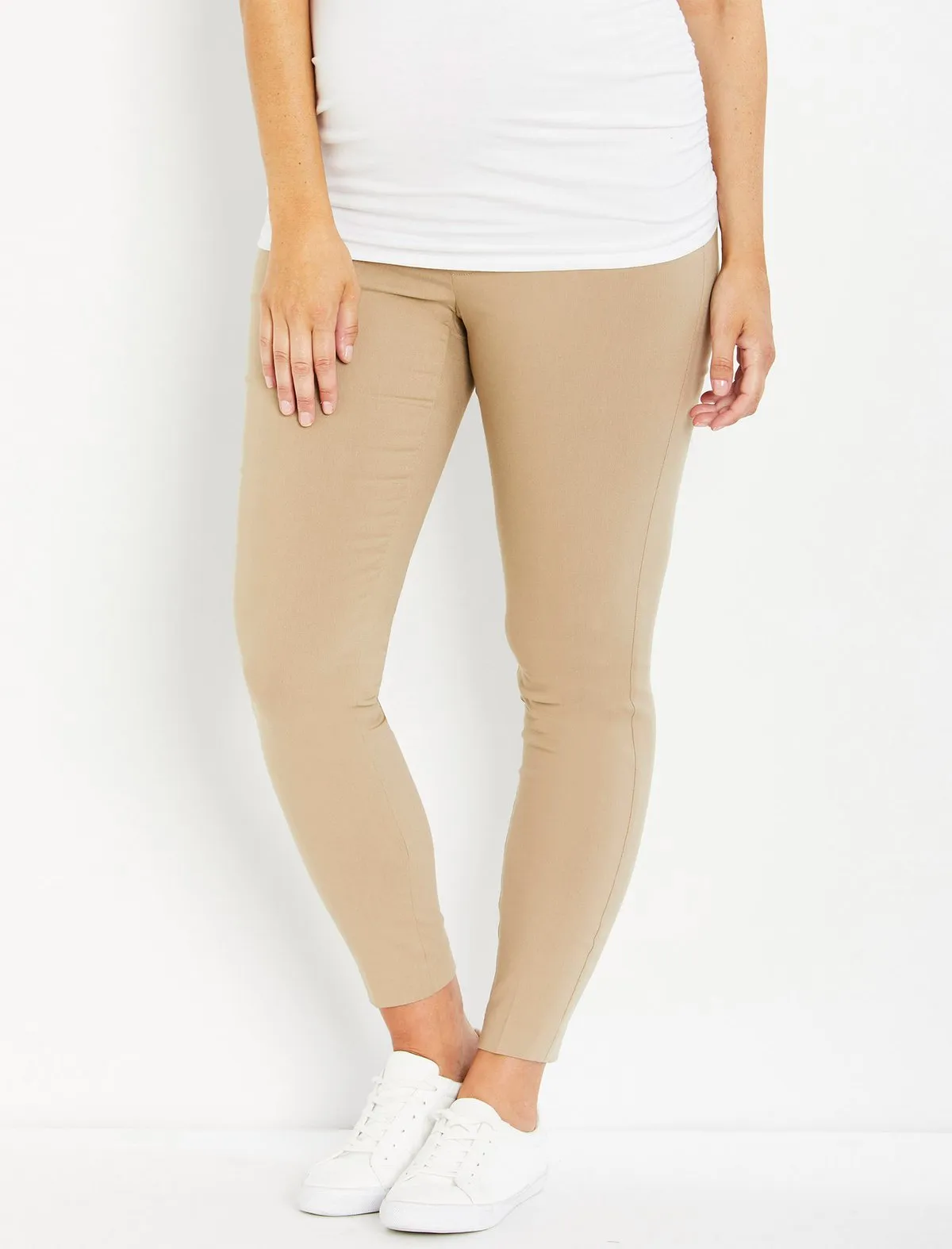 The Maia Secret Fit Belly Skinny Ankle Maternity Pants in Khaki