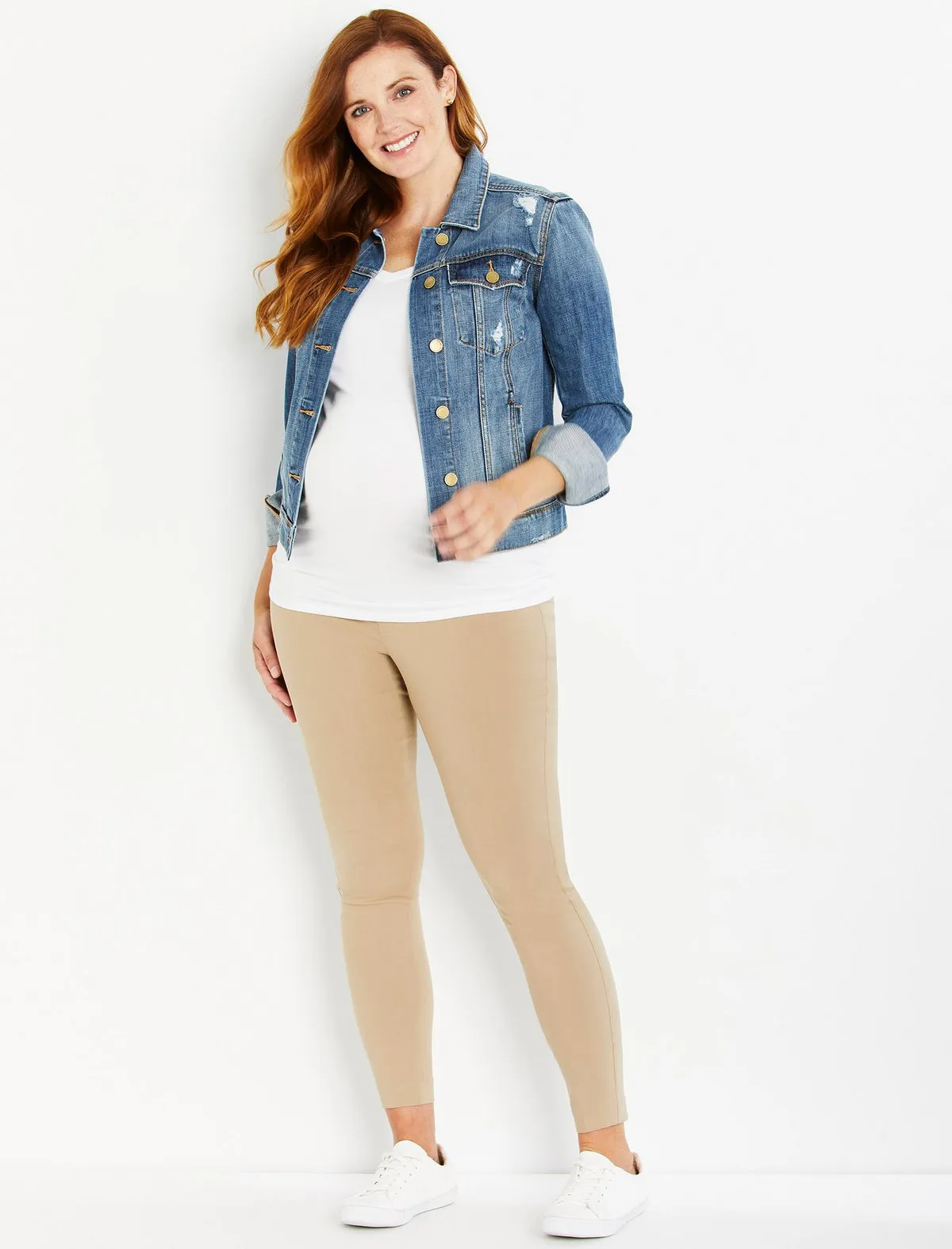 The Maia Secret Fit Belly Skinny Ankle Maternity Pants in Khaki