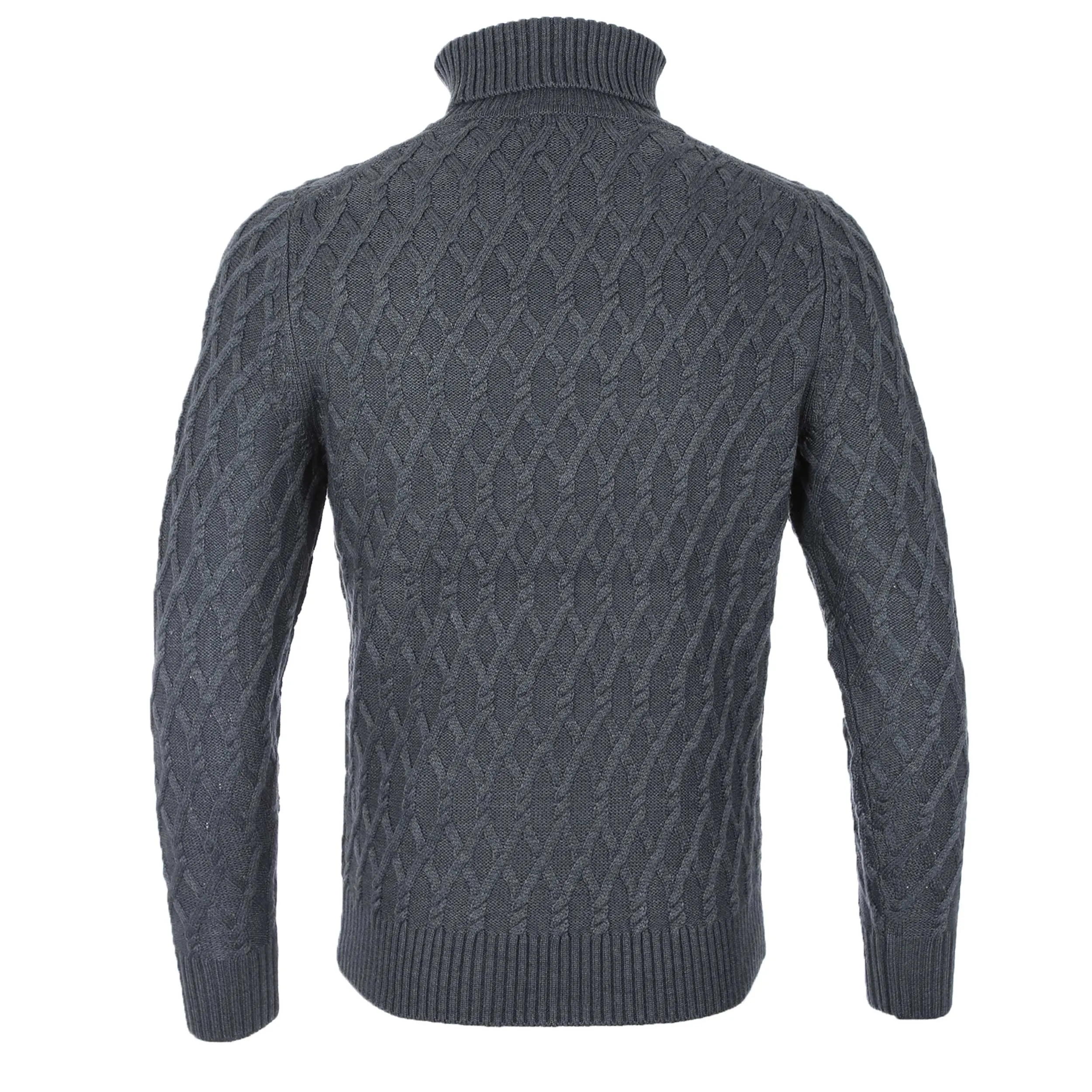 Thomas Maine Chunky Cable Roll Neck Knitwear in Dark Grey